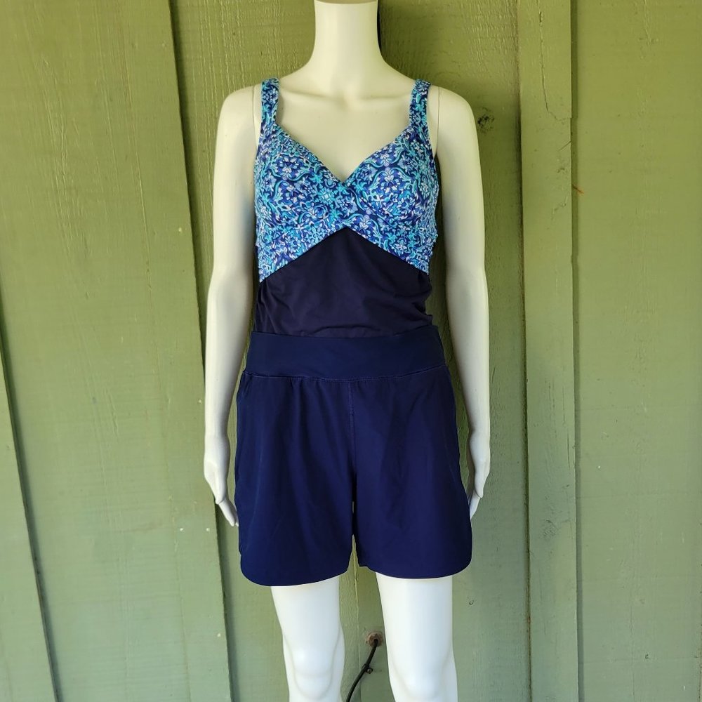 LANDS END Blue Swim Shorts Tankini Top Swimsuit 6